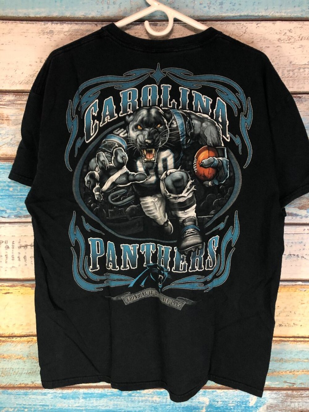 Vintage Carolina Panthers Bold Graphic NFL Football Majestic T-Shirt Men Size XL